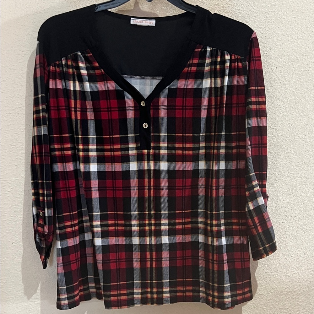 Claudia Richard Red and Black Plaid Blouse